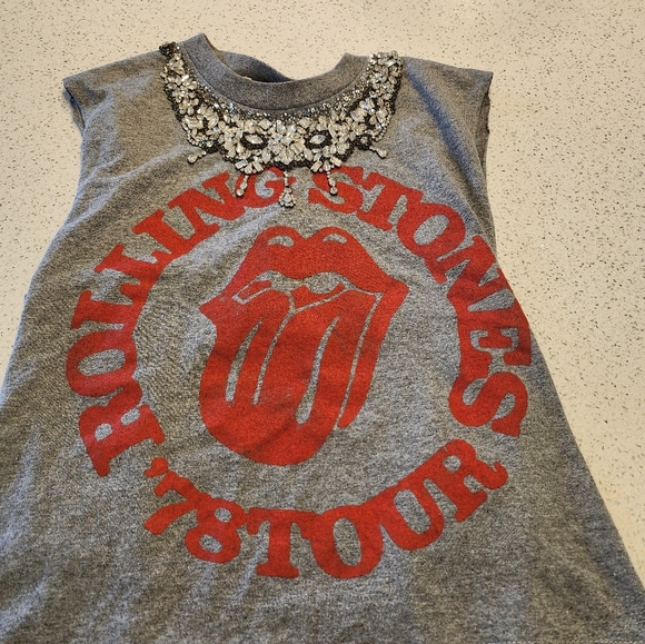 FIRM Alice + Olivia Embellished Rolling Stones Graphic Tank Top Xs/S - Picture 7 of 10